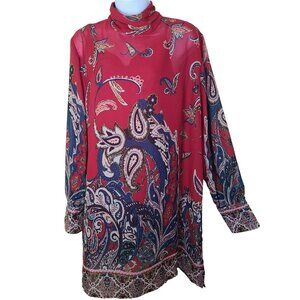 Soft Surroundings Womens L Paisley Tunic Dress Cami Red Blue Sheer Boho Peasant
